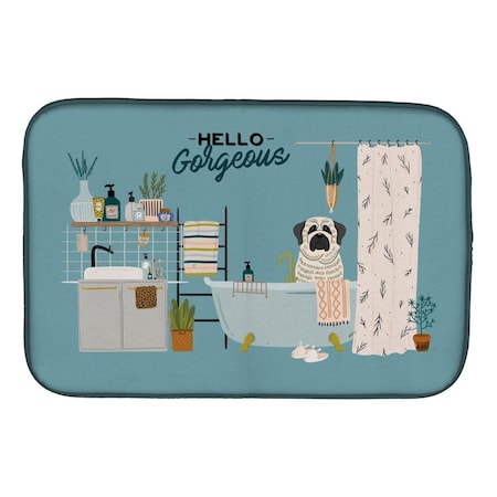 Carolines Treasures 14 x 21 in. White Mastiff Brindle in Bathtub Dish Drying Mat CK7438DDM